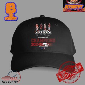 Congrats San Francisco 49ers Are 2024 NFC Champions NFL Playoffs Team Abbey Road To The Victory Signatures Premium Cap Hat Snapback