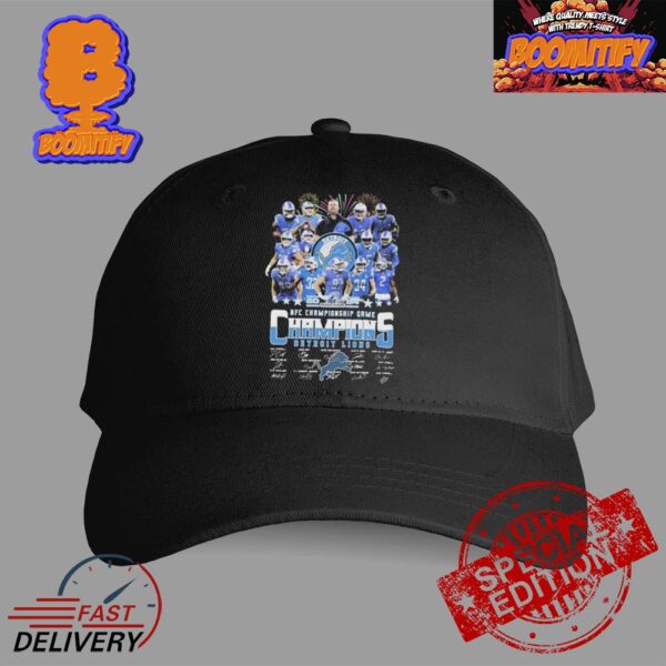 Detroit Lions NFC Championship National Football Conference Champions 2024 Team Signatures Classic Cap Hat Snapback