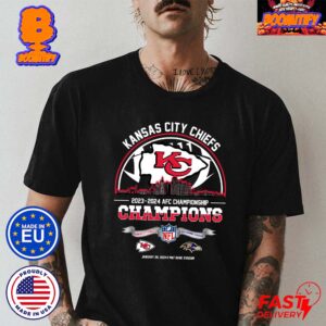 Kansas City Chiefs Defeats Baltimore Ravens Become 2024 AFC Championship Champions NFL Playoffs On Jan 28 2024 At M And T Bank Stadium Skyline Kansas City T-Shirt