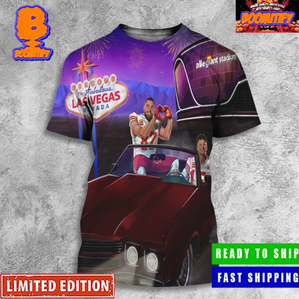 Kansas City Chiefs Patrick Mahomes And Travis Kelce Riding In A Getaway Car To Vegas Super Bowl LVIII Poster All Over Print Shirt