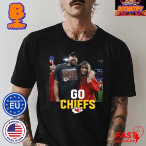 Taylor Swift And Travis Kelce After Kansas City Chiefs AFC Championship Game Champions Heading To The Super Bowl LVIII Go Chiefs Unisex T-Shirt