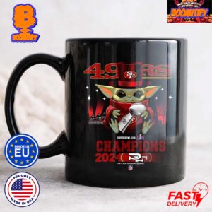 Baby Yoda San Francisco 49ers Holding Trophy Super Bowl LVIII Champions 2024 Coffee Ceramic Mug