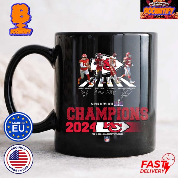 Congrats Kansas City Chiefs Are Super Bowl LVIII Champions NFL Playoffs Team Abbey Road To The Victory Signatures Coffee Ceramic Mug