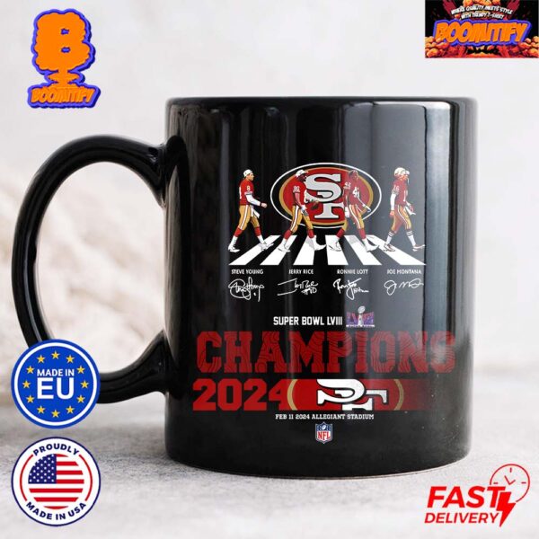 Congrats San Francisco 49ers Are Super Bowl LVIII Champions NFL Playoffs Team Abbey Road To The Victory Signatures Coffee Ceramic Mug