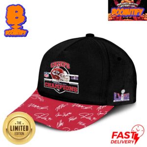 Kansas City Chiefs 2024 Super Bowl LVIII Champions Team Helmet With Team Signatures Red And Black Classic Cap Hat Snapback