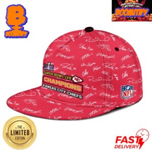 Kansas City Chiefs 2024 Super Bowl LVIII In Las Vegas Champions NFL Team Signatures All Over Print Red Classic Cap Hat Snapback