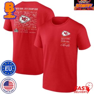 Kansas City Chiefs Fanatics Branded Super Bowl LVIII Champions Roster Autograph Signing Two Sides Print Unisex T-Shirt