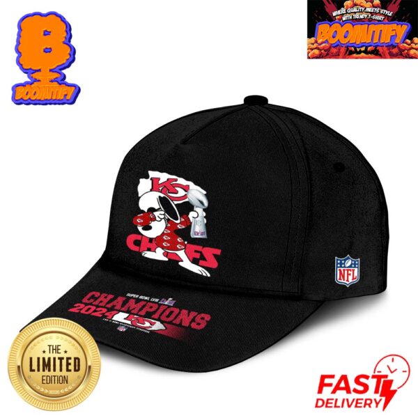 Kansas City Chiefs Snoopy Dapping Super Bowl LVIII Champions Trophy Victory Logo Classic Cap Hat Snapback