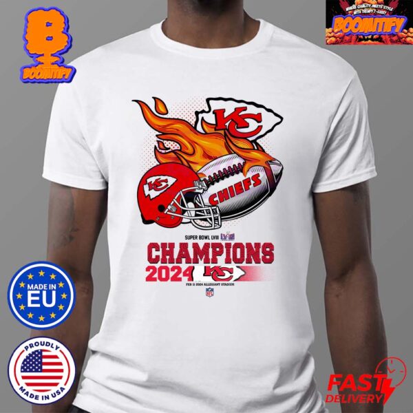 Kansas City Chiefs Super Bowl LVIII 2024 Champions Helmet And Fire Football Unisex T-Shirt