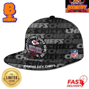 Kansas City Chiefs Super Bowl LVIII Champions Chiefs Kingdom NFL Logo Pattern All Over Print Black Classic Cap Hat Snapback