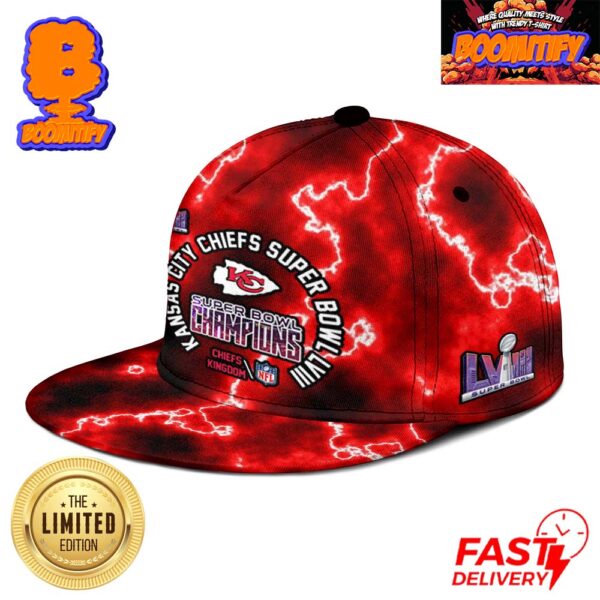 Kansas City Chiefs Super Bowl LVIII Champions Chiefs Kingdom NFL Logo Red Thunder All Over Print Classic Cap Hat Snapback