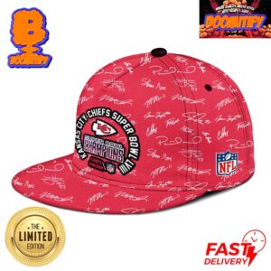 Kansas City Chiefs Super Bowl LVIII Champions Chiefs Kingdom NFL Logo Team Signatures Red All Over Print Classic Cap Hat Snapback