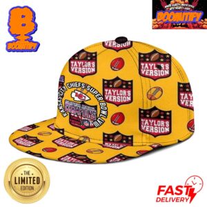 Kansas City Chiefs Super Bowl LVIII Champions Chiefs Kingdom NFL Taylor Version Pattern Classic Cap Hat Snapback