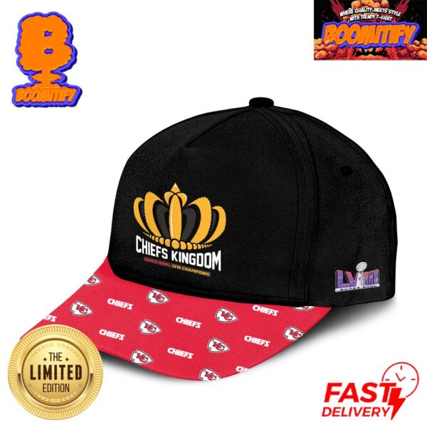 Kansas City Chiefs Super Bowl LVIII Champions Crown Chiefs Kingdom Team Logo Pattern Classic Cap Hat Snapback