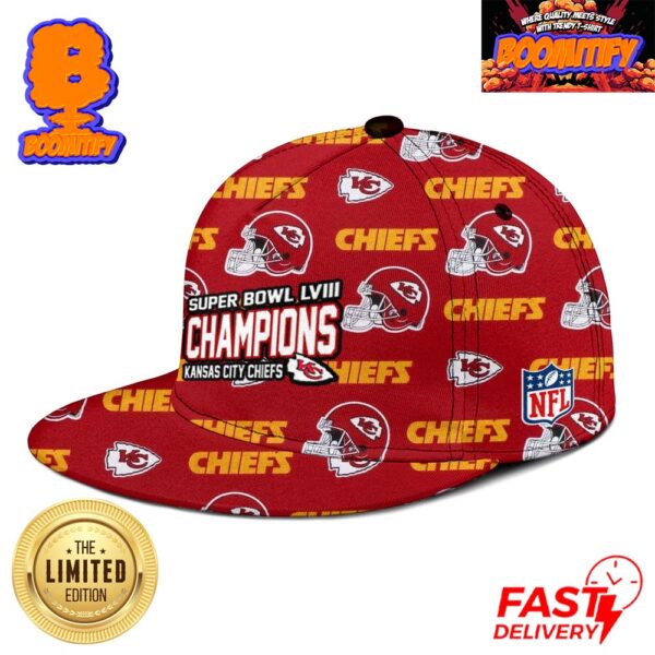 Kansas City Chiefs Super Bowl LVIII Champions NFL Logo For Fans Team Helmet Pattern Red All Over Print Classic Cap Hat Snapback