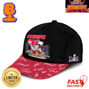 Mario Kansas City Chiefs Stomps On San Francisco 49ers Super Bowl LVIII With Team Signatures Red And Black Classic Cap Hat Snapback