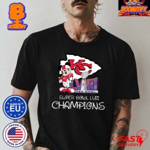 Mickey Mouse Celebrate Kansas City Chiefs Super Bowl LVIII Champions NFL Football Gift For Fan Unisex T-Shirt