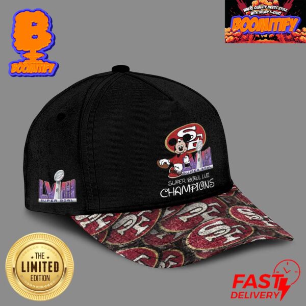 Mickey Mouse San Francisco 49ers Super Bowl LVIII Champions NFL Football Vintage Logo Pattern Classic Cap Hat Snapback