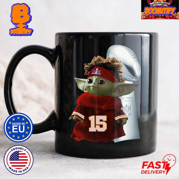 Patrick Mahomes Kansas City Chiefs Baby Yoda Super Bowl LVIII Trophy Champion Coffee Ceramic Mug
