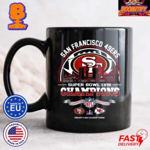 San Francisco 49ers Defeats Kansas City Chiefs Become Super Bowl LVIII Champions On Feb 11 2024 At Allegiant Stadium Skyline City Style Coffee Ceramic Mug