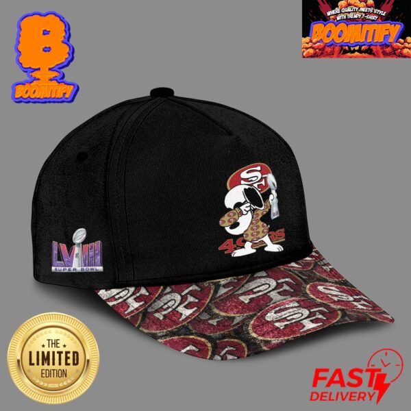 San Francisco 49ers Snoopy Dapping Super Bowl LVIII Champions Trophy Vintage Pattern Unisex Cap Hat Snapback