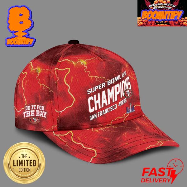 San Francisco 49ers Super Bowl LVIII Champions NFL Logo For Fans Do It For The Bay Red Thunder All Over Print Unisex Cap Hat Snapback