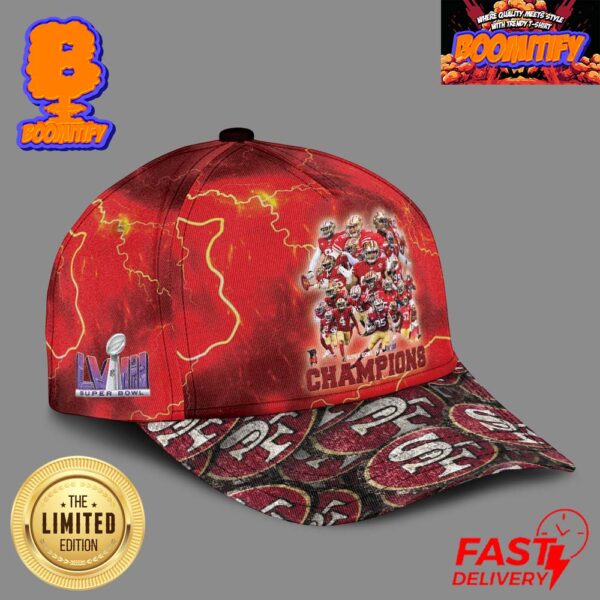 San Francisco 49ers Super Bowl LVIII Champions Team Members Do It For The Bay Red Thunder Vintage Logo Pattern 3D Unisex Cap Hat Snapback