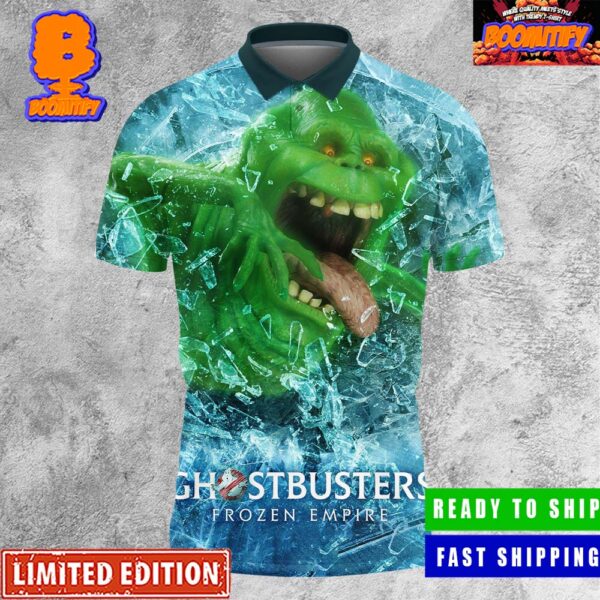Slimer In Ghostbusters Frozen Empire Characters Poster In Theaters March 22 Polo Shirt