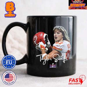 Taylor Swift In Travis Kelce Uniform Kansas City Chiefs NFL Super Bowl LVIII Coffee Ceramic Mug