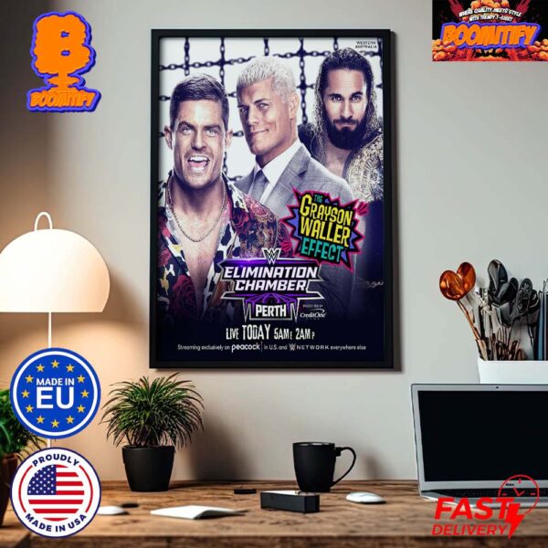 WWE Elimination Chamber Perth Cody Rhodes And Seth Rollins Join The Grayson Waller Effect Home Decor Poster Canvas