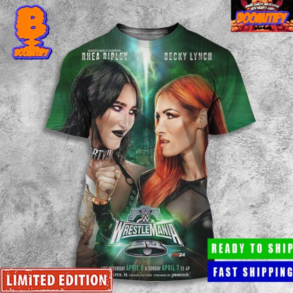 WWE Wrestle Mania 40 Mami Vs The Man Women’s World Champion Rhea Ripley Defends Against Becky Lynch Head To Head Poster All Over Print Shirt