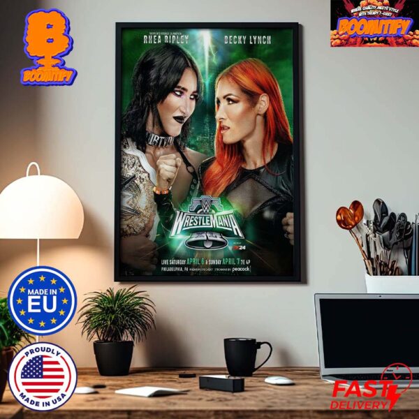 WWE Wrestle Mania 40 Mami Vs The Man Women’s World Champion Rhea Ripley Defends Against Becky Lynch Head To Head Poster Canvas For Home Decor