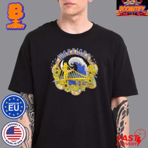 Golden States Warriors Dub Nation Full Building Giveaway NBA The Great Wave And Floral Unisex T-shirt