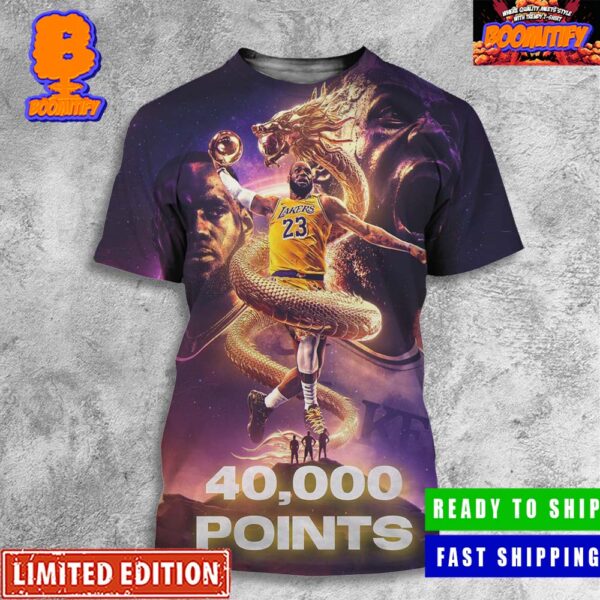 Lakers Empire 40K Points For LeBron James Dragon King The First Member Of 40K Club All Over Print Shirt