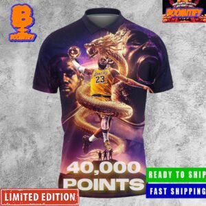 Lakers Empire 40K Points For LeBron James Dragon King The First Member Of 40K Club Polo Shirt