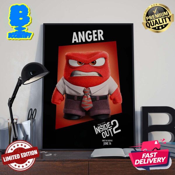 Official First Individual Poster Character Anger For Inside Out 2 Releasing In Theaters On June 14 Wall Decor Poster Canvas