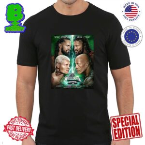 Poster Biggest Tag Team Match Ever WWE WrestleMania XL 2024 Between The Rock And Roman Reigns Vs Cody Rhodes And Seth Freakin Rollins Classic T-Shirt