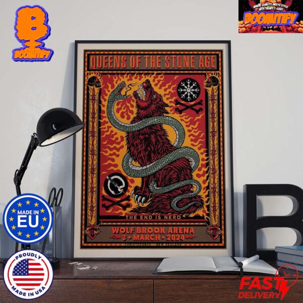 Queens Of The Stone Age The End Is Nero Wolf Brook Arena 3 March 2024 In Christchurch New Zealand Poster Canvas For Home Decor