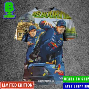 Red Bull Racing Team Max Verstappen And Checo Perez In Australian GP 2024 Melbourne Comic Style Poster All Over Print Shirt