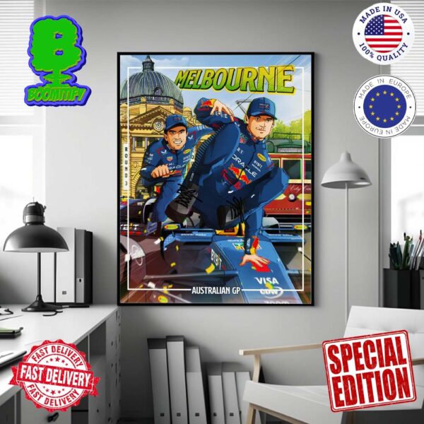 Red Bull Racing Team Max Verstappen And Checo Perez In Australian GP 2024 Melbourne Comic Style Poster Home Decor Poster Canvas