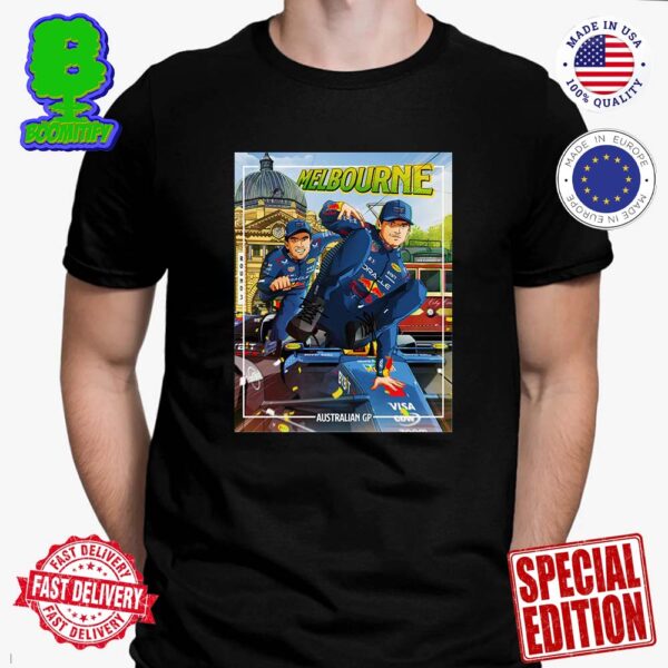 Red Bull Racing Team Max Verstappen And Checo Perez In Australian GP 2024 Melbourne Comic Style Poster Unisex T-Shirt