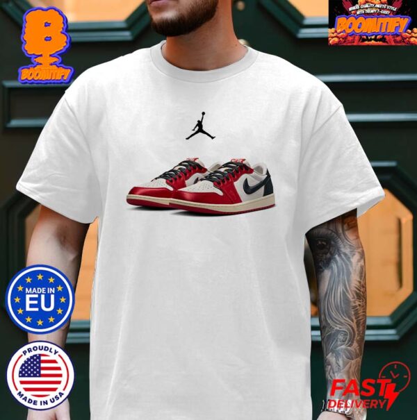 Trophy Room x Jordan 1 Low Sail Varsity Red Muslin And Black Colorway Unisex T-Shirt