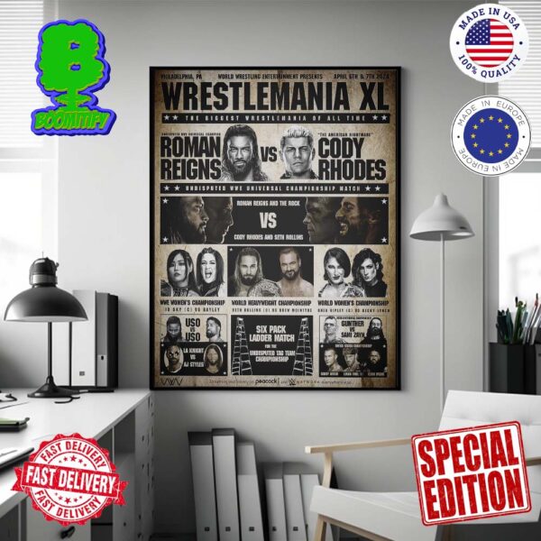 WWE Wrestlemania XL 2024 April 6th & 7th All Match Cards Home Decor Poster Canvas